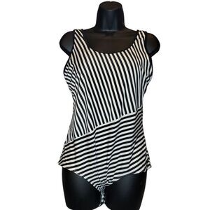 Coolibar Black and White Striped One Piece Swimsuit